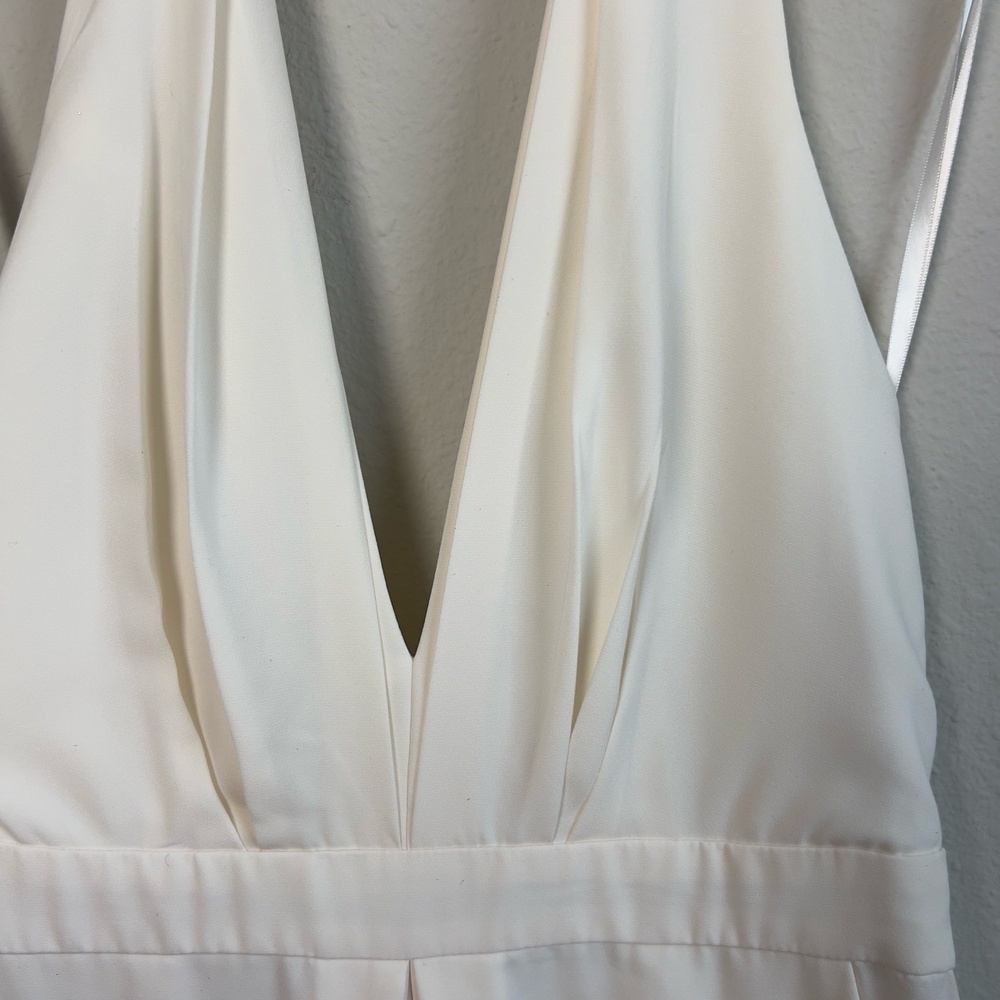 Jill Stuart Halter Wide Leg Jumpsuit White Off-White Elegant Flowy Deep V-Back - Picture 8 of 16